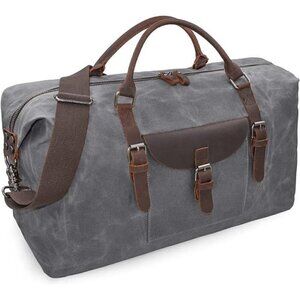 Genuine Leather Canvas Oversized Travel Duffel Bag Waterproof Carry On GRAY NEW